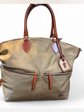Dooney & Bourke Olive Nylon Tote with Brown Leather Handles